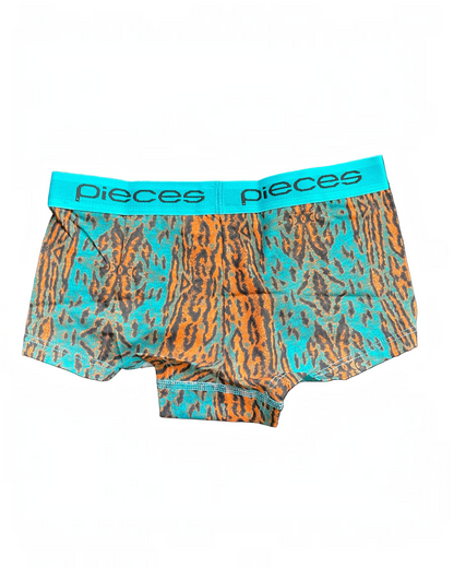 BEST CLOTHES Pieces logo lady boxers in green and orange animal print with a branded elastic waistband