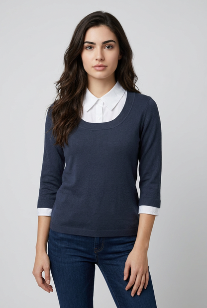 EYE 3/4-ARM-BLUSE MIT RUNDHALS-AUSSCHNITT
