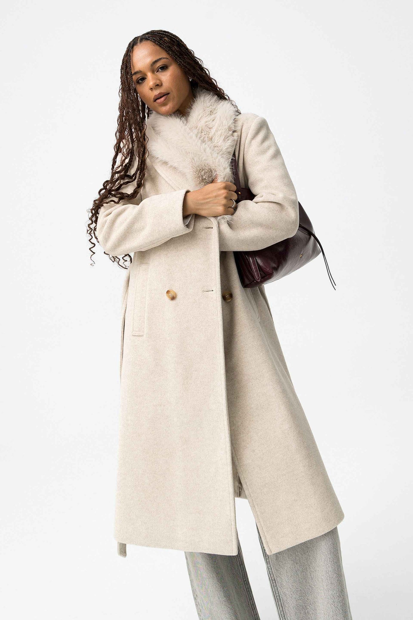 KATRIN ELEGANT WOMANS FUR COLLAR COAT