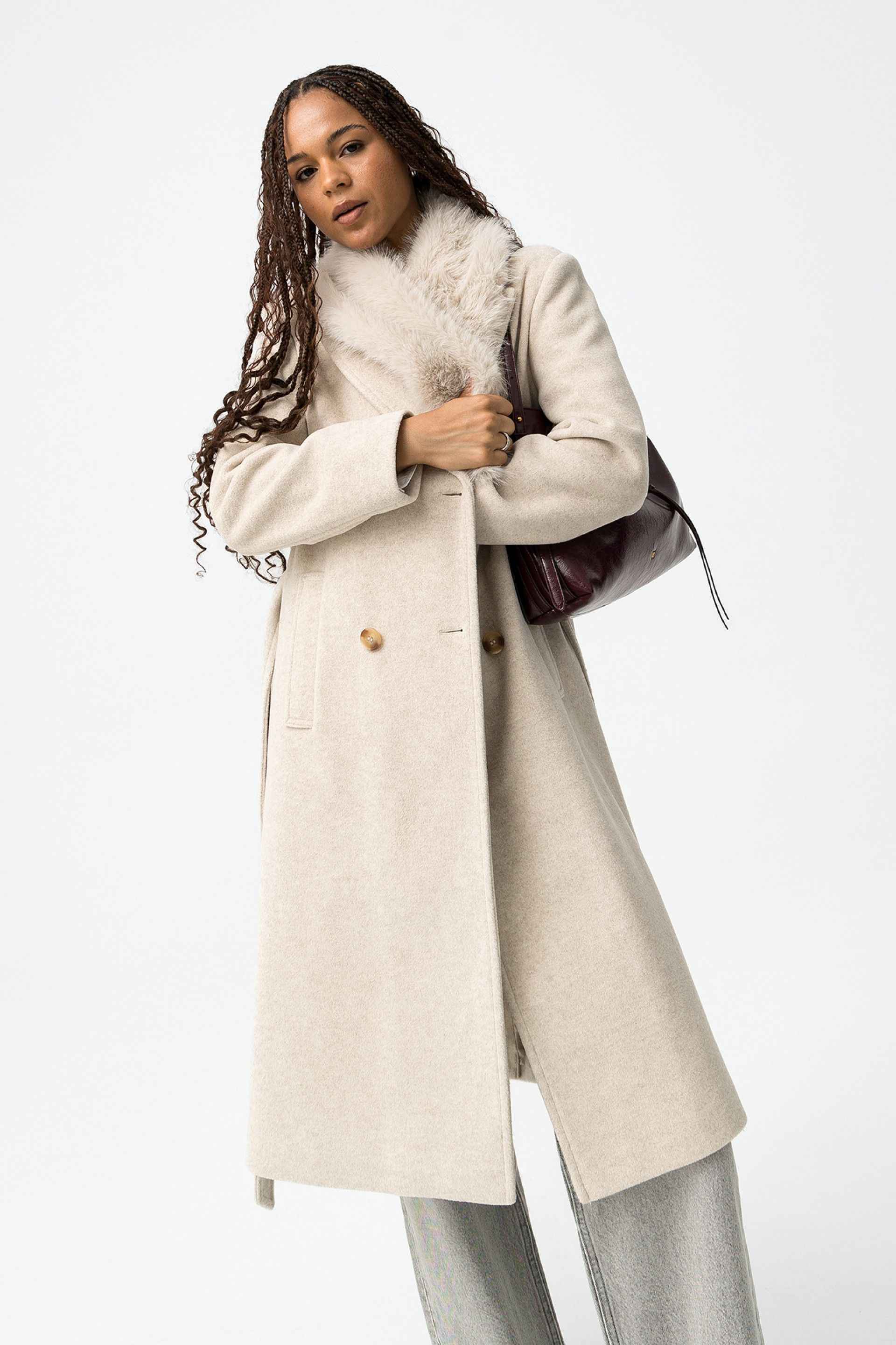KATRIN ELEGANT WOMANS FUR COLLAR COAT