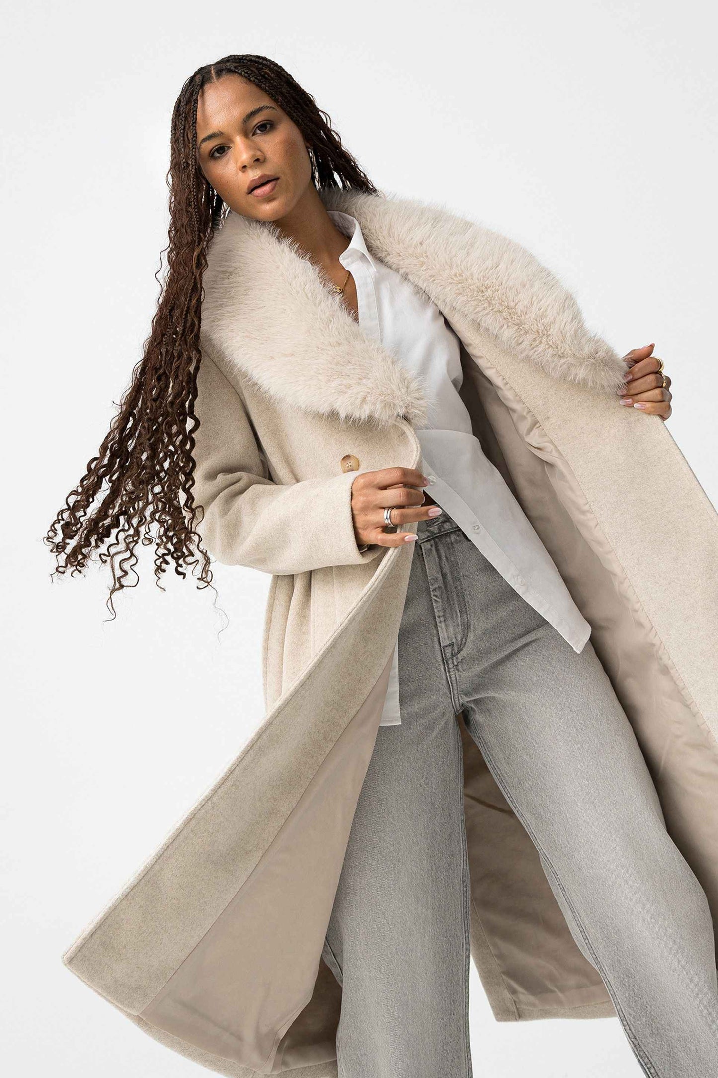 KATRIN ELEGANT WOMANS FUR COLLAR COAT