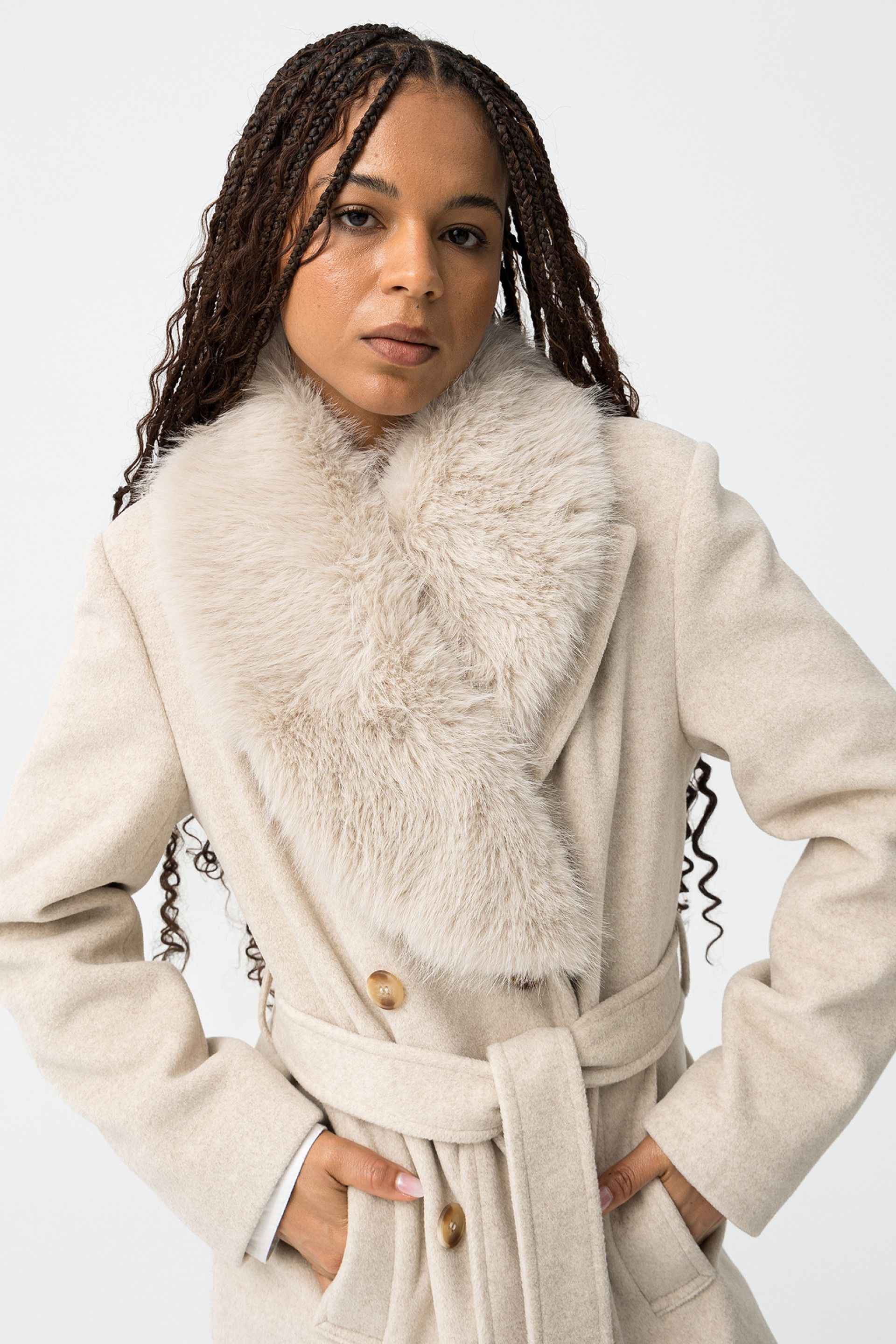 KATRIN ELEGANT WOMANS FUR COLLAR COAT